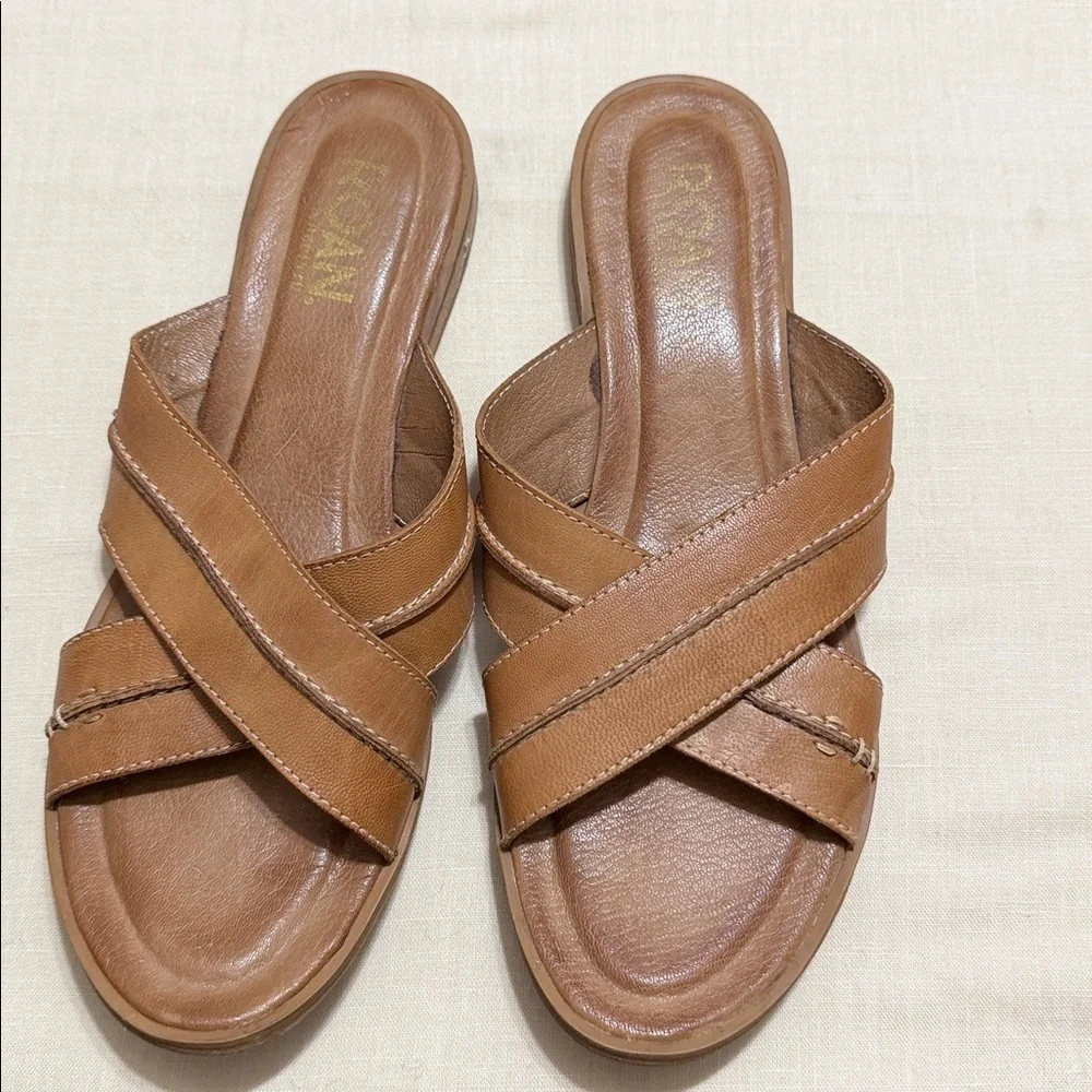Roan by Bed Stu Tan Leather Women's Slide Sandals, Size 10. - Picture 2 of 10